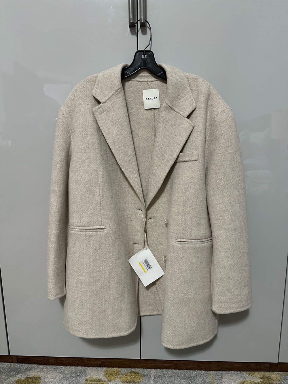 Sandro Neutral Beige Tailored Wool-Blend Blazer